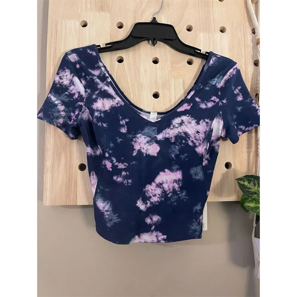 Lululemon Align Tee Women's Size 4 Circulate Tie Dye Mineral Blue Multi Cropped